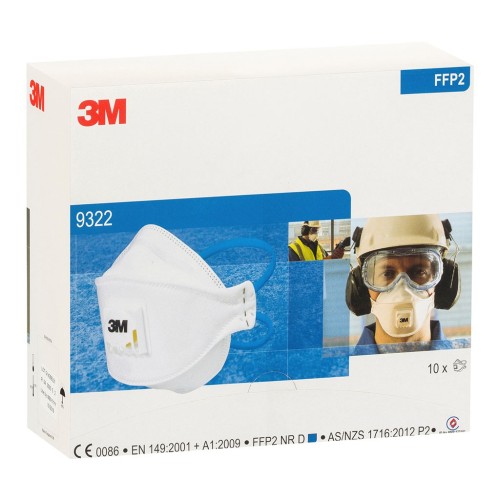 10-Pack 3M 9322A+ Respirator Aura Flat Fold Standard White 10-Pack 3M 9322A+ Respirator Aura Flat Fold Standard White